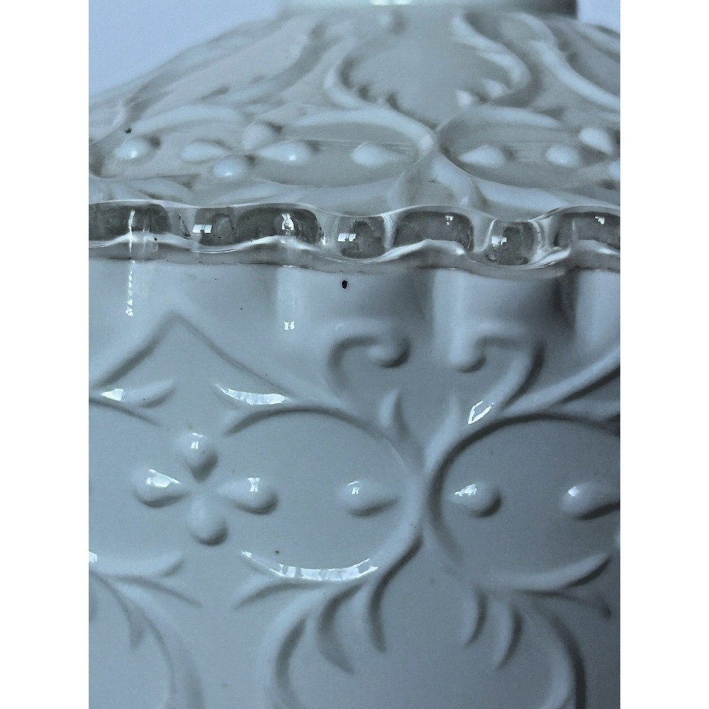 Fenton Milk Glass Silver Crest With Spanish Lace Footed Candy Box With Lid - Picture 10 of 14